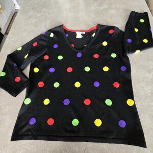 SPANER Women's Multicolors Polka Dots Long Sleeves Knit Sweater - Size Medium